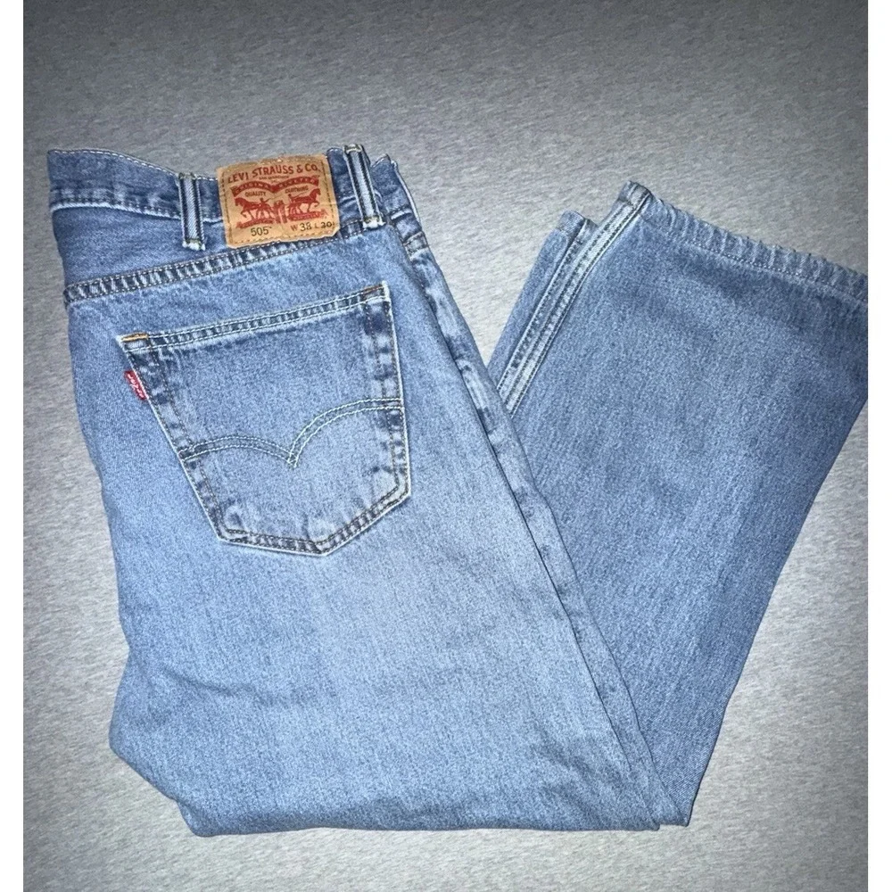 Levi 505 Mens Jeans 38x30* Regular Fit Straight Leg Workwear Inseam Measures 27